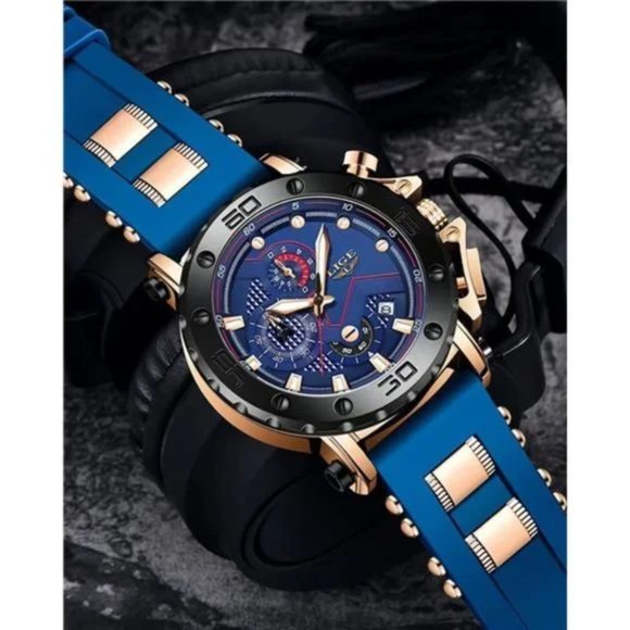 New Mens Rosegold/Blue Luxury Military Watch - Picture 2 of 6